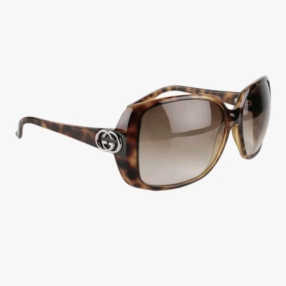 Gucci GG Logo Brown Tortoise Acetate Square Gradient Lenses Sunglasses